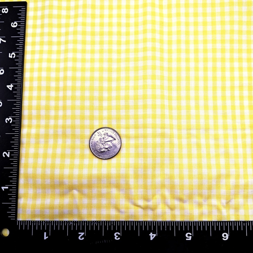 Vintage Yellow Gingham Fabric 4Yards Craft Sewing Quilting Home‎ Decor - Picture 2 of 6